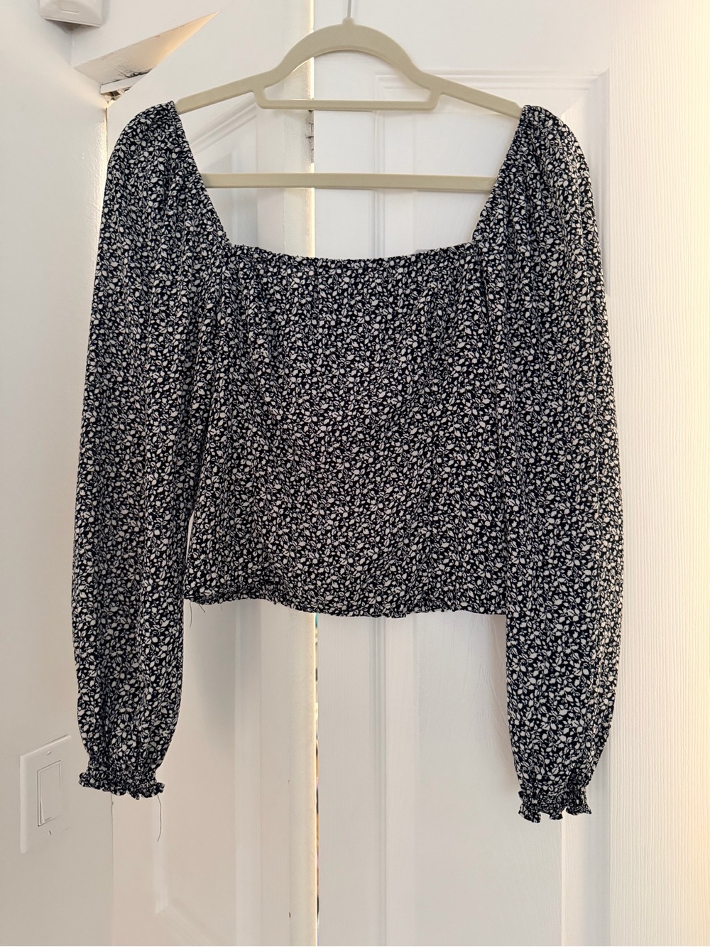 Abercrombie & Fitch Black Floral Square-Neck Smocked Blouse